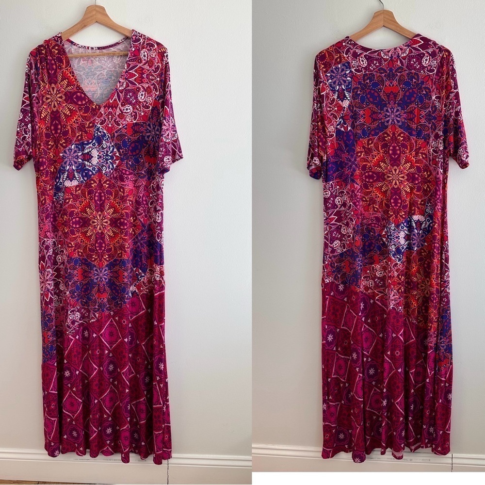 Soft Surroundings soft stretchy jersey knit short sleeve maxi dress size large
